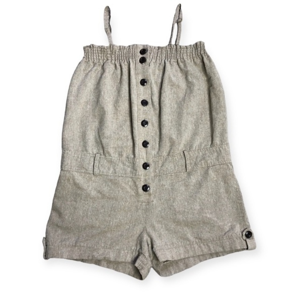 Papaya Button Front Linen Blend Strappy Romper